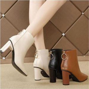여성 뒷지퍼 앵클부츠 사각코 첼시부츠 8cm 구두 WFL90GJ