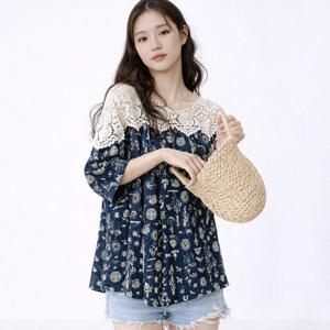 하프 레이스 나염 블라우스_S5BBL010C