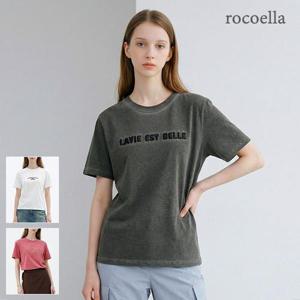 [로코엘라] 네오 코튼 100 피그먼트 레터링 자수 여성 티셔츠