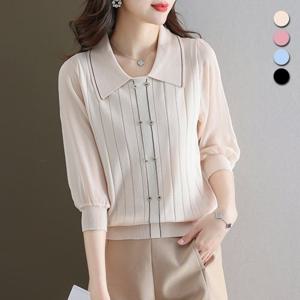 가뷔 소매 시스루 카라 니트티