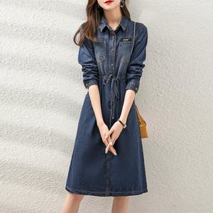 [무드무드] 메르핀 카라 스트링 데님 원피스