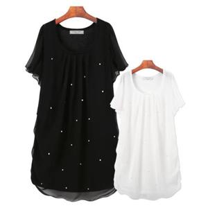 [허밍퍼플]여성용 2883-인조 진주 쉬폰 블라우스 여름 66-130 찰랑한 시원한 미시 마담 중년 여성의류