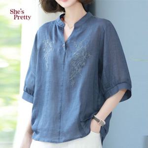 [쉬즈프리티] 카이아린넨자수블라우스