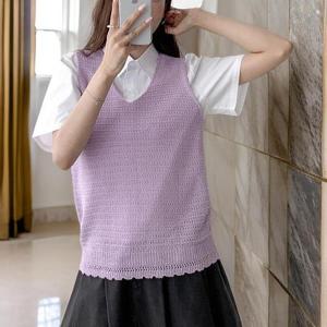 여자 여름나시 봄 스카시 물결 니트조끼