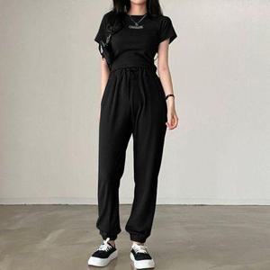 [에이치에스라이프]트레이닝복 츄리닝 휘트니스 시원한 여성 셋업 골덴 반팔 조거팬츠 세트 얇은 여름