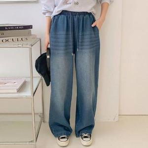 [유야]워싱 밴딩 데님 와이드팬츠 청바지 -PN0619H- 빅사이즈 루즈핏 여성 봄