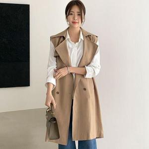 [드리다]여성 봄 가을 트렌치 빅사이즈 롱 베스트 조끼 40-50대 미시 중년여성 엄마옷 하객 출근 모임