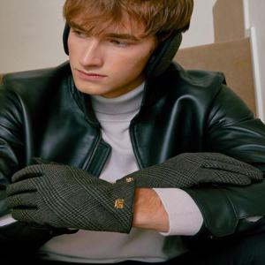 [남성장갑]그레이 울가죽혼방 체크 스마트폰터치 장갑 (DCGV4F155G2)