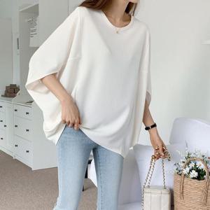 [옷자락] 여자 라운드넥 절개 가오리핏 반팔 티셔츠