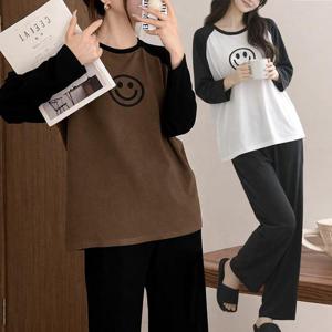 여성 실내복 스마일 긴팔 파자마 홈웨어 세트 봄 가을 간절기 잠옷