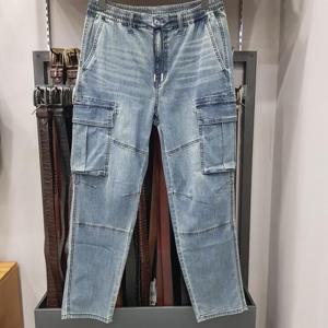 [버커루]B252DP160P - 쿨맥스 남성 테이퍼드 슬림 M 톤 카고 데님 팬츠_GN