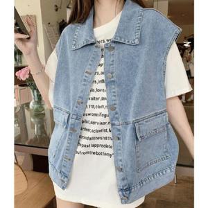 [다잇템]여자 여름 캐주얼 박시핏 블루 청자켓 조끼