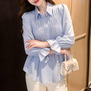 [블랙퀸]로이유 핀턱 주름 셔링 러플 블라우스blk002961