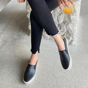 [바인미쇼룸]심플 베이직 키높이 통굽 배색 밴딩 슬립온 2colors