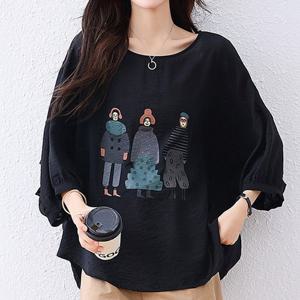 [퀸이즈] [~88까지]사델 가오리핏 프린팅 티셔츠