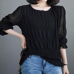 [드레스허그]4COLOR 쿨 플리츠 라운드 블라우스