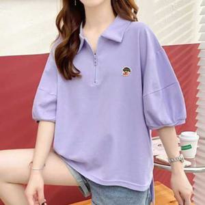 나바바 / NT1738 귀여운 자수 루즈핏 반팔 카라 티셔츠