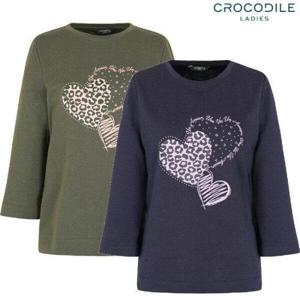 [크로커다일레이디](CLDFTS108) 호피 하트 포인트의 라운드 티셔츠_GN