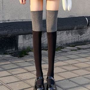 여성 사계절용 패션 고밀도 고탄력 투톤 오버 니삭스