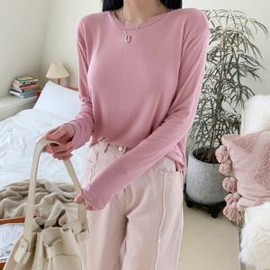 Neige 여성 봄 가을 언발 루즈 라운드 긴팔 티셔츠