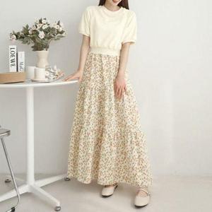 [비비드글램]데이지 밴딩 원피스 3color / 레이어드 맨투맨 나염 롱원피스 쉬폰