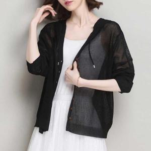 [BZEH369J_49]사무실 얇은 니트 여성 후드 가디건 여름