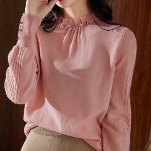니트티셔츠 스웨터 예쁜 긴팔 반목 핑크 봄 가을 여자 여성