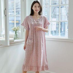 [알콩단잠]원피스잠옷 여자홈웨어 여름 파자마 꽃무늬 레이온 반팔 홈드레스