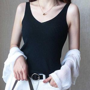 베이직 골지 브이넥 나시 이너티 민소매 슬림 홈웨어 WF378D3