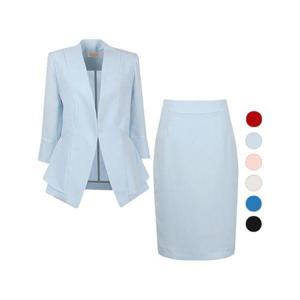 [비비드시크릿가너]SET 여성 노카라 쿨 여름 정장7부자켓+스커트 세트