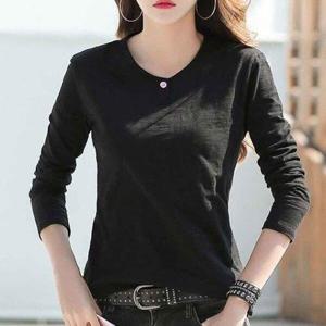 [로아리빙]여성 긴팔 티셔츠 데일리 무지티 슬림핏 단추 라운드넥 헨리넥