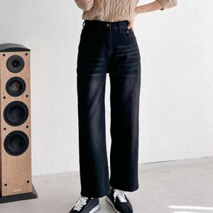 [다잇템]여자 통데님 와이드 블랙진 쫀쫀 투엑스 청바지