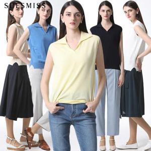 [쉬즈미스][쉬즈미스(SHESMISS)] 오픈 카라 슬리브리스 니트 풀오버 (택가격 138000원)