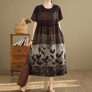 [쿠잉]브라운 롱 여름원피스 중년여성/엄마옷/홈웨어원피스