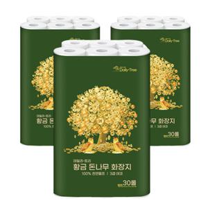 [30롤3팩] 쓸수록 부자되는 데일리트리 황금돈나무 3겹 화장지/휴지/두루마리 30롤 3팩