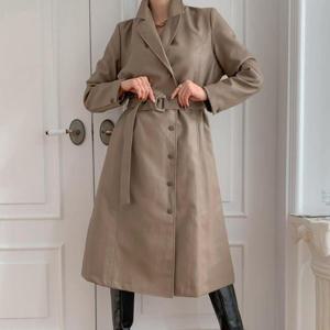 [VY] 여자 젠더리스룩 가죽바바리 벨티드 롱코트