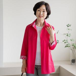 엄마옷 마담4060 40대50대자켓체크배색롱셔츠-QJK2504015-