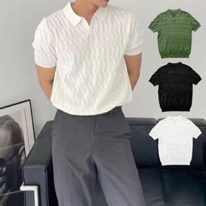 남성 데일리 패턴 여름 카라 반팔 니트 WFHXJWT
