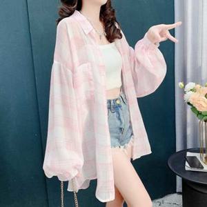 나바바 / NB787 아이스쿨 체크무늬 얇은 셔츠