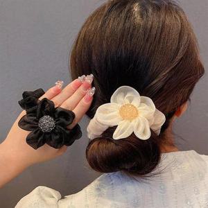 예쁜 꽃송이 반짝이펄 당고머리끈 포니테일 헤어끈