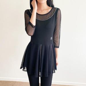 [까르죠아]까르죠아 쉬폰 A라인 플레어 롱 블라우스 스포츠 댄스복 상의 여성 빅사이즈 국산