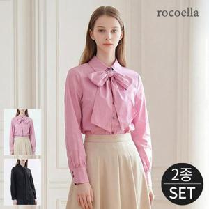 [로코엘라] 미유 로맨틱 리본 타이 볼륨 여성 블라우스 2종세트