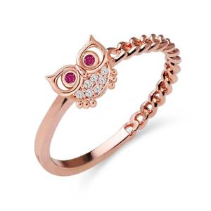 로즈골드 패션 미네르바 핑크 부엉이 반지 링 WFFYWQ4