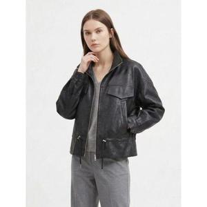 [샵앤]여성 하이넥 봄신상 허리스트링 집업 가죽자켓 SIU-WJP-21115-블랙