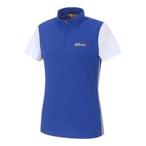 [마코](여성)소매 배색 집업 반팔 티셔츠_MLW2TH03