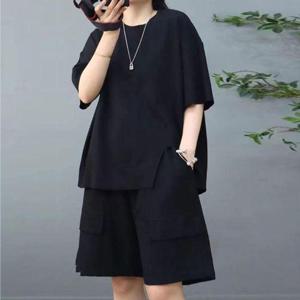 여자여름티 여성 여름 유니크 투피스 세트 반팔 반바지 셋업