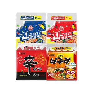 농심 신라면120g(5개)+얼큰너구리120g(5개)+오뚜기 진라면순한맛120g(5개)+진라면매운맛120g(5개)