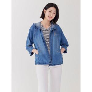 [지센]여성 데님 후드 레글런 코트 LCCAP331_BL