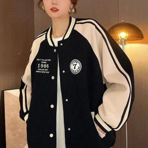 [오노마] ONM 여성 유니크한 프린팅 베이직 배색 야구점퍼