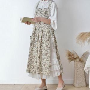 예쁜 원피스 플로렛 프릴 앞치마 카페 바리스타 어린이집 린넨 에이프런 2color